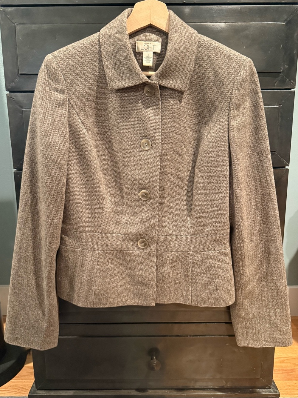 Beautiful LOFT Brown Tweed Button-Front Blazer Jacket
